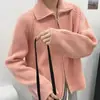 Cárdigan de Lana Estilo Coreano Solapa Cremallera Tejido Cardigan para Mujer Otoño Invierno Engrosado Gama Alta Suave Esponjoso Mangas Raglán Suéter Abrigo