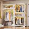 Estante de Almacenamiento con Barra para Ropa, Accesorios de Acero Inoxidable, Perchero de Estilo Abierto, De Pie, Fácil Montaje, Estante de Almacenamiento para Armario Interior