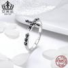 Anillo abierto de plata de ley S925 con incrustaciones de cruz negra, ajustable, SCR447, 2020