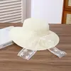 Estilo Pastoral Correa de Encaje Lazo Sombrero de Paja Moda de Verano para Exteriores Protección Solar Sombrero de Sol para Mujeres Dulce Sombrero de Sol