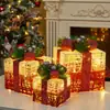Decoración navideña arte en hierro caja de regalo luminosa juego de tres piezas adorno de exhibición arreglo de escena de árbol de Navidad