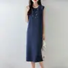 26 Nuevos Estilos de Otoño e Invierno Cuello Redondo Sin Mangas Moda Pulóver Lana Pura Tejido Falda Chaleco Estilo Largo Elegante Vestido de Capas