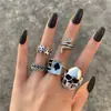 Anillo de póquer de venta caliente transfronteriza al por mayor, personalidad creativa, retro, plata antigua, espadas, tarjeta, anillo conjunto, juego de 5 piezas