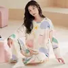 Conjunto de Pijama Casual Doce de Desenho Animado de Manga Longa, Pulôver Fino Estampado Novo, Roupa de Casa para Primavera e Outono de 2026
