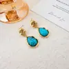 Brincos Turquesa Vintage em Forma de Gota Estilo Francês com Sensação de Luxo Leve e Alto Padrão, Design Elegante e Moderno