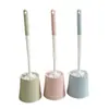 Cepillo para inodoro de color macarrón con base, cepillo de limpieza para baño del hogar de mango largo