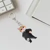 Llavero acrílico plano 2D con diseño de gato, divertido y creativo, para mochila o coche, colgante pequeño.