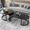 Mesa de centro europeia de canto arredondado para casas pequenas, mesa de centro moderna simples para sala de estar em vidro temperado com textura marmorizada