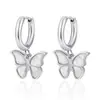 Moda Trendy Transfronteriza Ins Brazaletes de Acero Inoxidable con Mariposas para Orejas de Mujer, Pendientes Redondos Versátiles de Alto Nivel Chapados en Oro de 18K