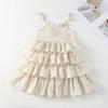 Vestido de princesa estilo coreano para meninas, novidade de verão de 2023, estilo estilingue, vestido infantil, vestido de bolo, presilha de cabelo