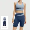 Conjunto de yoga lulu transfronteiriço para mulheres, top esportivo, colete à prova de choque de manga curta para corrida e fitness, roupa esportiva personalizada