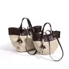 2026 Nuevo Bolso de Cesta Casual, Bolso de Mano Premium Alado de Piel de Vaca de Capa Superior, Bolso de Hombro de Lino de Gran Capacidad para Viajes