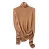 Colección Otoño 2026 Suéter 100% Lana Pura Punto de Cuello Alto para Mujer Top de Punto Ligeramente Transparente con Cuello Superpuesto Top Base Fino