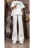 Jeans Blancos para Hombre Primavera y Otoño Sueltos Americanos Pantalones Micro-Lar Estilo High Street Europeo y Americano Pantalones Rectos con Colgante