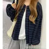 Cárdigan de punto a rayas color block estilo coreano, nueva colección otoño 2026 para mujer, top holgado y relajado de manga larga