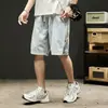 Shorts jeans masculino marca trendy ins costura urso retrô bordado calças de trabalho de verão soltas cinco pontos tendência