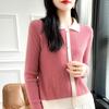 24 Otoño e Invierno Nuevo 100% Lana Pura Color de Contraste Manga Larga Camisa de Punto Estilo Chanel Suéter Base Superior Tejido POLO