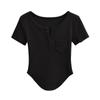 Camiseta Dopamine Girl Botão Bolso Pequeno Manga Curta Verão Nova Bainha Arqueada Curva Slim Fit Top Interno