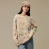 Tricô Escovado de Seda de Amora e Caxemira para Mulheres, Top de Tricô Estampado e Bordado de Borboleta, Novidades do Início do Outono, Roupa Feminina, Camada Base, Suéter de Lã