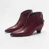 Piel de Vaca de Primera Capa y Botines de Moda para Mujer con Tacón Medio Otoño e Invierno Nuevos de Piel Genuina Punta Fina Cierre Trasero Botines de Tacón Grueso Botas para Mujer