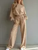 Conjunto de Moletom Casual Minimalista de Manga Curta/Longa e Calça Wide-Leg Estilo Europeu e Americano Outono/Inverno 2026