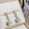 Brincos de pérola vermelha com letras de zircônia estilo francês brincos femininos S925 prata agulha elegantes todos os jogos brincos de ano novo