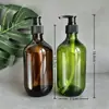 Botella pulverizadora Boston PET marrón de 500 ml, botella dispensadora de loción tipo press, aceite esencial, hidrosol, botella vacía para desinfectante de manos al por mayor