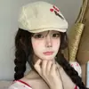 Gorra tipo boina de estilo japonés con un lindo moño y forma de manzana, delgada, transpirable y versátil para adelgazar la cara, para primavera y verano