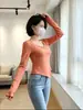 Camiseta base sexy para mujer para otoño e invierno, corte ajustado, diseño irregular elegante, top interior de cuello redondo, camiseta de manga larga única