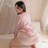 Camisa Apaixonante e Sedutora de Botão Aberto Estilo Boyfriend com Desejo Puro, Conjunto de Camisola de Seda Gelo Sexy e Macia Plus-Size para Mulheres 1902