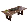 Novo Conjunto de Mesa de Chá e Cadeiras de Madeira Maciça Grande em Madeira de Ébano Estilo Chinês com Design Inspirado no Zen para Uso em Escritório e Casa, Mesa de Chá de Madeira Maciça Integrada para Sala de Estar