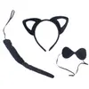 Diadema de dibujos animados para actuación de exposición tocado banda para el pelo fiesta baile conjunto de tres piezas orejas de gato pajarita cola