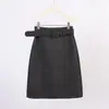 Feiyuan Design Simples Cor Pura Lã Saia Lápis Feminina Outono e Inverno Novo Estilo Coreano Cintura Alta Lã Saia Midi com Cinto