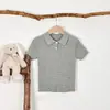Algodão Puro Unissex Infantil 26 Novo Estilo Cor Sólida Simples Clássico Trançado Gola Polo Manga Curta Versátil Estilo Old Money Blusa de Tricô