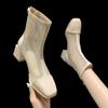 Sandalias de Tacón Grueso Estilo Nuevo para Mujer Verano Tacón Medio Botas de Malla Hueca Botas Huecas Verano Botas Martin Transpirables Finas