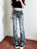 Jeans Americanos de Calle de Tiro Bajo Micro-Campana para Mujer Verano Nuevo Diseño Picante Chica Sentido de Diseño Nicho Ajustados Versátiles Elásticos