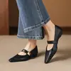 Sapatos Mary Jane de Couro de Ovelha com Fivela Quadrada de Metal Confortáveis para o Dia a Dia 2026 Outono Salto Baixo Plataforma Couro Genuíno Tira Única Sapatos Femininos