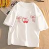 Camiseta de algodón estilo coreano de verano 2024 para mujer, nueva, con cuello redondo, hombros descubiertos, interior y exterior, estampada, ajustada.