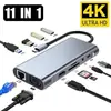 Estación de Acoplamiento Tipo-C Dock de Expansión 11 en 1 Pad para Laptop Hub 7 en 1 Convertidor de Tarjeta de Red Multifunción