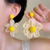 Pendientes de tela vintage con pequeñas flores tejidas para mujer, estilo playero, elegantes, estilo bohemio, con nicho.