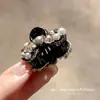 Presilha de garra pequena pérola negra e strass Dongdaemun coreana, design único, presilha de cabelo elegante e sofisticada