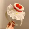 Presente de aniversário infantil: Faixa de cabelo de bolo de morango, faixa de cabelo de desenho animado fofa para meninas, faixa de cabelo de bebê, não aperta a cabeça, acessório de cabelo para menininha