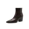Botas de tornozelo elegantes e modernas estilo britânico de 6 cm, nova coleção outono/inverno 2026, bico fino, salto grosso, zíper lateral, botas Martin de salto alto