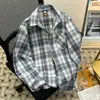 Camisa de cuadros estilo Hong Kong para hombre, corte holgado, versión coreana, elegante, camisa de manga larga para primavera y otoño, chaqueta moderna y versátil para adolescentes