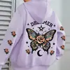 Sudadera con capucha de venta al por mayor de fábrica con estampado floral de letras, Sudadera con capucha informal de manga larga con cordón y bolsillo tipo canguro