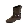 Botines nuevos de tacón grueso plisado, tacón alto 2026 otoño, botas versátiles para mujer con aumento interno de altura, color marrón de moda