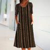Vestido de Mujer Europeo y Americano Transfronterizo Primavera y Verano Nuevo Amazon Degradado Estampado de Leopardo Rayado Bolsillo Cuello Redondo Manga Corta