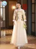 Vestido de Madrinha Chinês 2025 Verão Novo Manga Longa Modelador Vestido Quente Nicho High-End Grupo de Irmãs Vestido de Madrinha