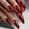 Unhas de Ballet Listradas Vermelhas de Comprimento Médio Moda Europeia e Americana Venda Quente Unhas Postiças Atacado Estilo Ins Unhas Usáveis Removíveis