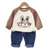 Camisa infantil casual de manga comprida para primavera 2024 Primavera e Outono nova infantil cartoon combinação de cores gola redonda listrada jeans de bebê